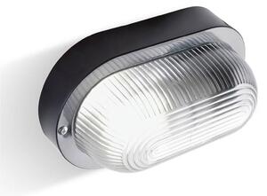 Plafoniera in termoplastico ECHO OVALE nella versione senza gabbia dimensioni 2,05x9,2xh 12 cm - E 27 IP 44 Diffusore in vetro stampato trasparente Nero