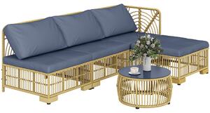 Outsunny Set Salotto in Rattan da Giardino con Divano Modulabile, Cuscini e Tavolino da Caffè, Grigio