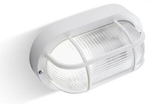 Plafoniera in termoplastico ECHO OVALE nella versione Con Gabbia Dimensioni 2,05x9,2xh 12 cm - E 27 IP 44 Diffusore in vetro stampato trasparente Bianco