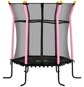 HOMCOM Tappeto Elastico per Bambini 3-10 Anni con Rete di Sicurezza e Corde Elastiche, Trampolino da Giardino Φ162x163.5Acm Rosa e Nero|Aosom