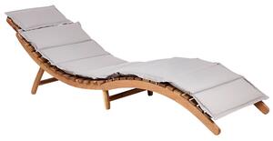 Lettino da sole in legno di acacia chiaro Cuscino Grigio Design a doghe Pieghevole Caratteristica Forma curva Giardino Patio Balcone Beliani