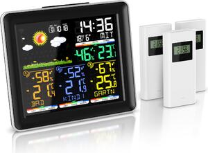Stazione meteo wireless Brandson con sensore esterno, stazione meteo wireless, display a colori, sensore wireless/sensore esterno, orologio radiocontrollato DCF, pressione dell'aria, previsioni del tempo, barometro, sveglia, allarme, snooze