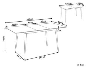 Tavolo da pranzo moderno allungabile con piano in MDF e gambe in acciaio Legno scuro e nero 120/160 x 80 cm Design Moderno Beliani