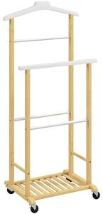 HOMCOM Appendiabiti da Terra con Ruote, Barre, Mensola, in Bambù, Design Nordico, 47x33.7x105.5 cm, Color Legno | Aosom Italy