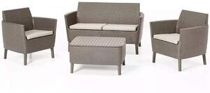 Salotto arredo completo di tavolo contenitore divano e poltrone Set Rattan Salemo Cappuccino Keter