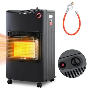 Stufa a gas Peviasot Gasofen in ceramica, 4200 Watt, con 3 livelli di potenza, sistema di sicurezza contro la mancanza di ossigeno, tubo del gas e regolatore, 4 ruote, inclusi 2 adattatori per prese europee