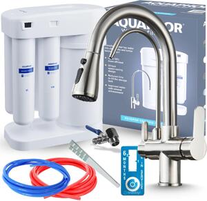 Rubinetto da cucina a 3 vie Ari Nordic con doccetta estraibile, acciaio inox, beccuccio girevole, collegamento filtro acqua