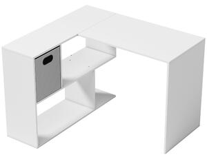 HOMCOM Scrivania Angolare Moderna con Scaffale e Cassetto in Tessuto, 110x100x75 cm, Bianco | Aosom Italy