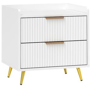 HOMCOM Comodino Camera da Letto, Comodino con 2 Cassetti Scanalati, Gambe in Metallo Dorato, per Soggiorno, 50x40x50cm, Bianco | Aosom Italy