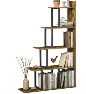 HOMCOM Libreria Scaffale Moderno a Scala con 5 Ripiani, in Stile Industriale e in Legno, 102x30x160cm, Nero e Color Legno|Aosom Italy