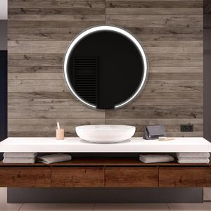Rotondo specchio parete retroilluminato per bagno L123 specchio trucco con luci con Specchio cosmetico, Orologio tattile sinistra