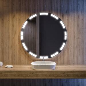Rotondo specchio parete retroilluminato per bagno L121 specchio trucco con luci con Specchio cosmetico, Orologio tattile sinistra