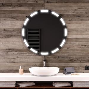 Rotondo specchio parete retroilluminato per bagno L117 specchio trucco con luci con Specchio cosmetico, Orologio tattile sinistra