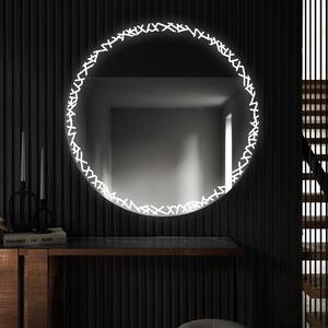 Rotondo specchio parete retroilluminato per bagno L115 specchio trucco con luci con Specchio cosmetico, Orologio tattile sinistra