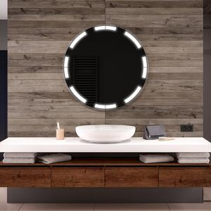 Rotondo specchio parete retroilluminato per bagno L120 specchio trucco con luci con Specchio cosmetico, Orologio tattile sinistra