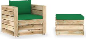 Set Salotto da Giardino 2 pz con Cuscini Legno Impregnato Verde