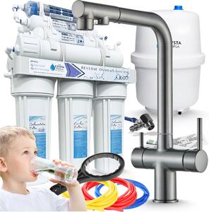 Rubinetto da cucina a 3 vie Ari Venom 2 con doccetta estraibile e girevole, collegamento filtro acqua, grafite