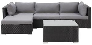 Set di divani da giardino in 2 pezzi Nero con cuscini grigi Tavolino da caffè angolare a 5 posti sinistro Beliani
