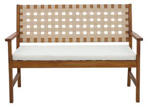 Panchina da giardino in legno massiccio 2 posti con cuscino bianco e cinghie L114 cm SANTANA