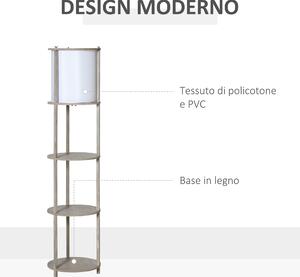 HOMCOM Lampada da Terra a 3 Ripiani con Interruttore a Pedale, in Legno di  Pino e PVC, 35x35x154cm, Color Legno e Bianco