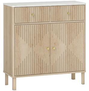 Credenza Buffet 77x30x80 cm con Piano d'Appoggio Effetto Marmo in Legno Rovere