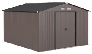 Outsunny Casetta da Giardino con 2 Porte Scorrevoli e 4 Prese d'Aria in Acciaio, 322x277x192 cm, Marrone | Aosom Italy