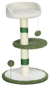 PawHut Albero Tiragraffi con Lettino per Gatti, 2 Palline, Piattaforma e Palo in Sisal, Verde e Bianco | Aosom Italy