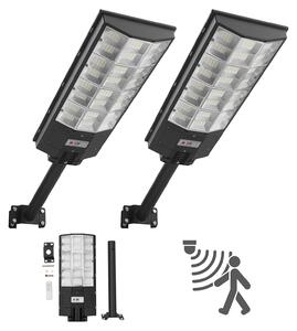 Lampione solare - Set di 2 proiettori LED - Luminosità 450000 lumen - Potenza 8000 W - Con sensore crepuscolare - Rilevatore di movimento - Impermeabile IP67 - Per vialetti e cortili
