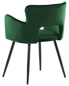 Sedia da pranzo velluto verde smeraldo brraccioli schienale intagliato gambe in metallo moderna industriale Beliani