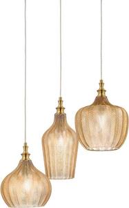 Cleofe - Lampada a sospensione 3 luci in vetro ambra trasparente e ottone - 3XE27 max 3X60W, stile vintage decorativo, IP20