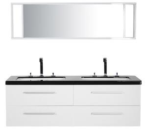 Arredamento bagno di 2 lavabi con armadietti e specchio color bianco design moderno Beliani