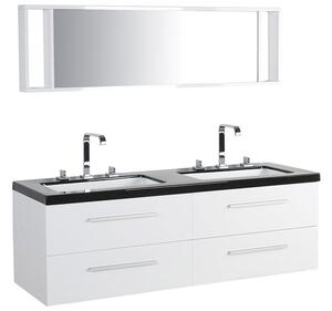 Arredamento bagno di 2 lavabi con armadietti e specchio color bianco design moderno Beliani