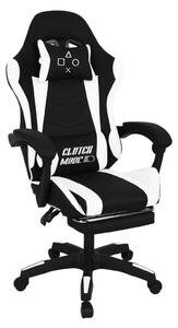 Clutch - Sedia da Gaming Ergonomica con Cuscino Lombare Poggiatesta e Poggiapiedi in PVC Nera e Bianca