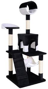 Tiragraffi lionto, elegante albero per gatti da 133 cm con copertura in peluche, robusti pali in sisal e versatili aree di riposo, nero/bianco