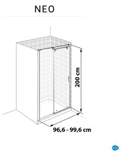 Box doccia con ingresso frontale porta scorrevole scorrevole Neo 100 cm, H 200 cm in vetro, spessore 8 mm trasparente cromato