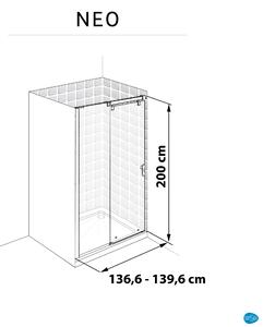 Box doccia con ingresso frontale porta scorrevole scorrevole Neo 140 cm, H 200 cm in vetro, spessore 8 mm trasparente nero