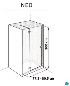 Box doccia con ingresso frontale porta battente battente Neo 80 cm, H 200 cm in vetro, spessore 8 mm trasparente nero