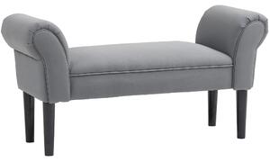 HOMCOM Panca Fondoletto Rivestita in Lino Sintetico con Gambe in Legno Braccioli e Seduta Imbottita Grigio Scuro | Aosom Italy