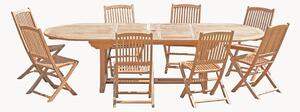 Set da pranzo da giardino in legno di teak con foro per ombrellone Fun, set da 9