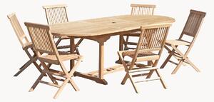 Set da pranzo da giardino in legno di teak Fun con foro per ombrellone, set da 7