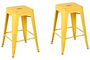 Set di 2 Sgabelli da Bar Giallo con Acciaio dorato 60 cm Impilabile Altezza Bancone Industriale Beliani