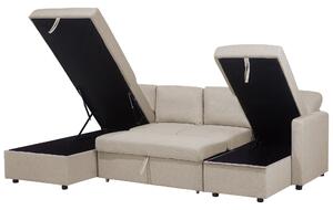 Divano letto angolare Beige Tessuto Soggiorno moderno a U 5 posti con contenitore Chaise Lounges Beliani