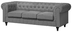 Set soggiorno Chesterfield in tessuto grigio chiaro gambe in legno scuro divano a 3 posti + poltrona contemporanea Beliani