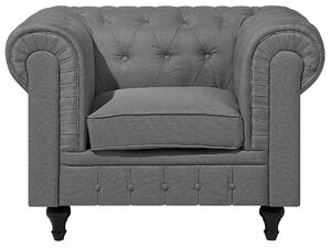 Set soggiorno Chesterfield in tessuto grigio chiaro gambe in legno scuro divano a 3 posti + poltrona contemporanea Beliani