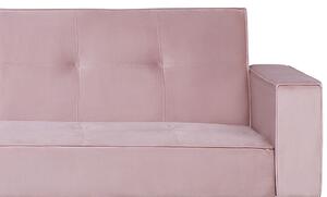 Divano letto in velluto di colore rosa a 3 posti con braccioli a binario in stile moderno Beliani