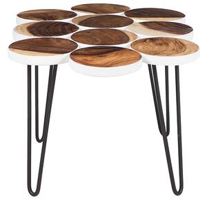 Tavolino in legno massello con gambe a forcella in metallo Nero Soggiorno industriale rustico Beliani