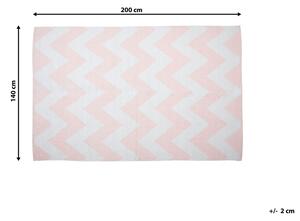 Tappeto tappetino Tappeto Tessuto Poliestere Rosa e Bianco Motivo Chevron Rettangolare 140 x 200 cm Beliani