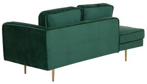 Chaise longue Velluto Verde Smeraldo Imbottito Orientamento versione destra Gambe In Metallo Cuscino Design Moderno Beliani