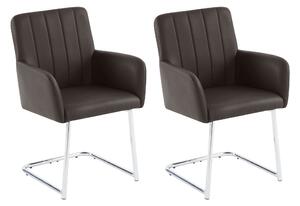 Set di 2 Sedie da Pranzo Moderne in finta pelle con Seduta Imbottita e Gambe Metalliche, 43x55x83cm, Marrone scuro