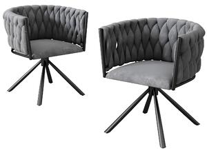 Set di 2 Sedie da Pranzo in tessuto effetto velluto con Girevoli a 360°, Design Ergonomico, Sedie Imbottite con Struttura in Metallo, Grigio